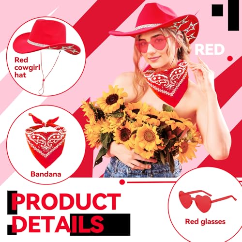 Image of SHENYI Cowgirl Hat and Bandana and Heart Sunglasses Glitter Rhinestone Star Cowboy Hat Western Sparkly Hats for Women Men