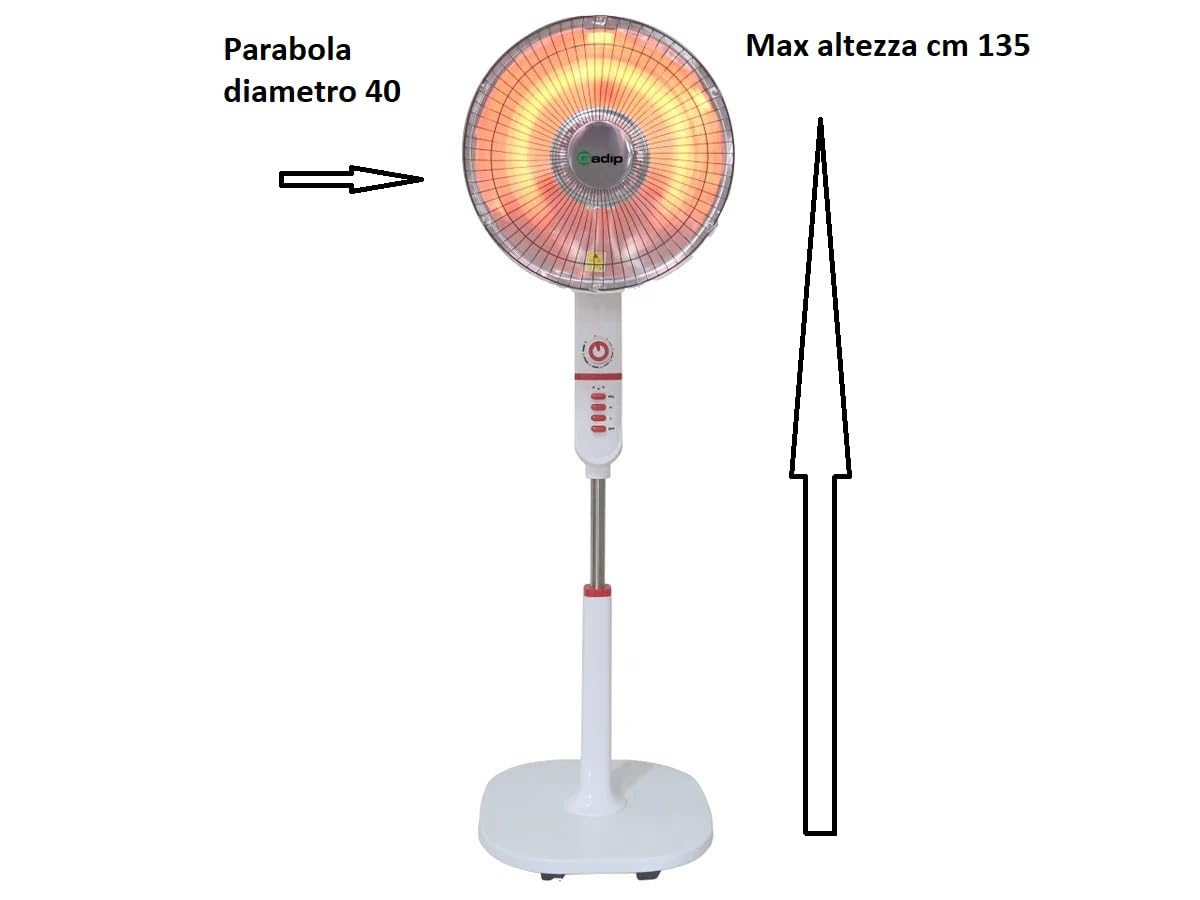 Stufa ELETTRICA Alta a Piantana 1000W parabola Oscillante Efficiente fino 33mq bianca Riscaldamento casa con Timer e Sicurezza Anticaduta