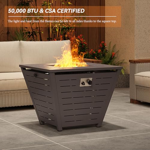 Papajet 32 Inch Propane Fire Pit Table, 50,000 Btu Gas Fire Pit Table, Square Firepit Table With Lid And Lava Rock, Outdoor Propane Firepit For Garden thumb #4