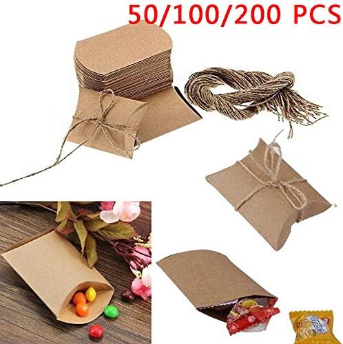 KingSaid 50Pcs Kraft Paper Pillow Boxes Vintage Wedding Party Favor Candy Gift Boxes for Chocolates Sugars Candies Biscuits