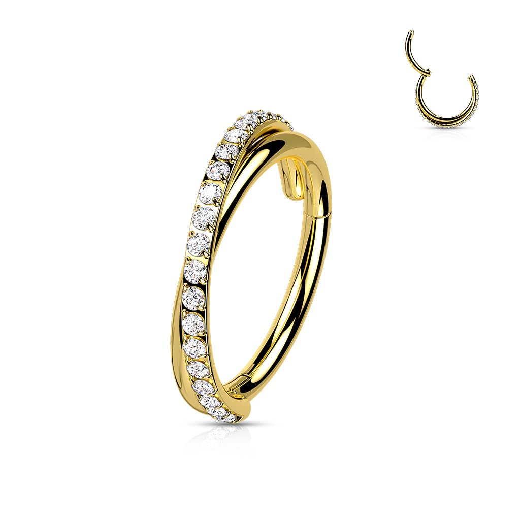 Tata Gisèle Piercing Barbell Anillo de Nariz o Cartílago de Acero Quirúrgico 316L y Óxidos de Circonita – Criollo con Dos Anillos Cruzados de los cuales uno incrustado de Circonitas -, Acero aleado