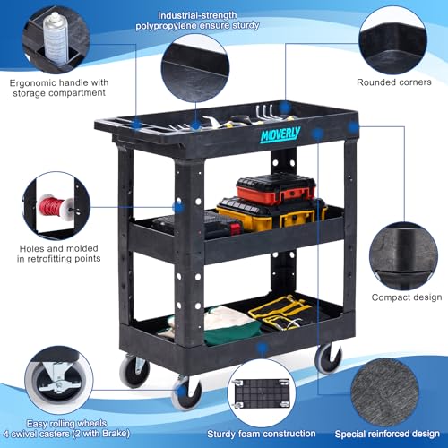 Chariot utilitaire robuste à étagères profondes charge lourde noir - 4