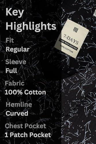 Image of 7-DAYS Men's Premium Formal Printed Shirt - 100% Cotton, Regular Fit, Full Sleeves, with Pocket - Stylish for Special Occasions.