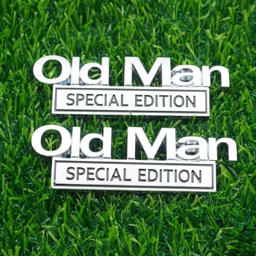 2Pcs Old Man Special Edition Emblems 3D Metal Badge Bumper Decal Nameplate Car Truck Replacement for Universal Vehicle Truck SUV Motorcycle Door Window Decoration (Silver Black)