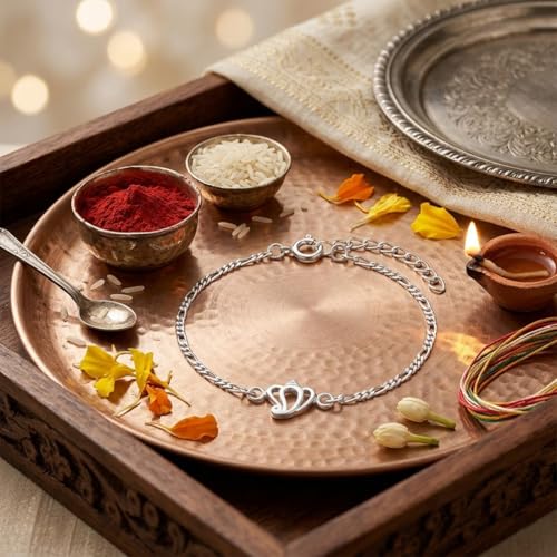 Image of Parnika Pure 925 Sterling Silver Ganesha Rakhi for Brother | Hallmarked Silver Rakhi Bracelet for Bhaiya | Raksha Bandhan Gift