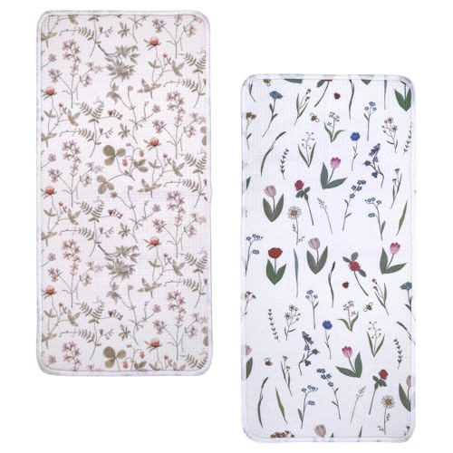 Image of haakaa Waterproof Changing Pad Liners, 100% Cotton, Soft & Breathable (2pcs, 13" x 27.5" Honey Blossom+Vintage Garden)