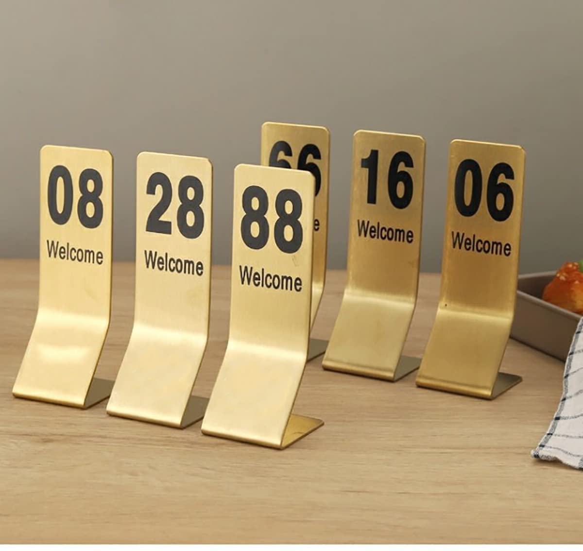 Tischnummern 1–50, doppelseitiges digitales Tischnummernschild aus Edelstahl, Gold, Restaurant, 14,5 x 5 cm, L-förmige Tischkarten für Hochzeitstag, Veranstaltungen, Party, Restaurant, Bars, Café, H