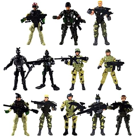 DC-BEAUTIFUL 12 Pack Military Soldier Special Forces SWAT Counter-Strikes Joint Movable Elite Model with Weapon Cover