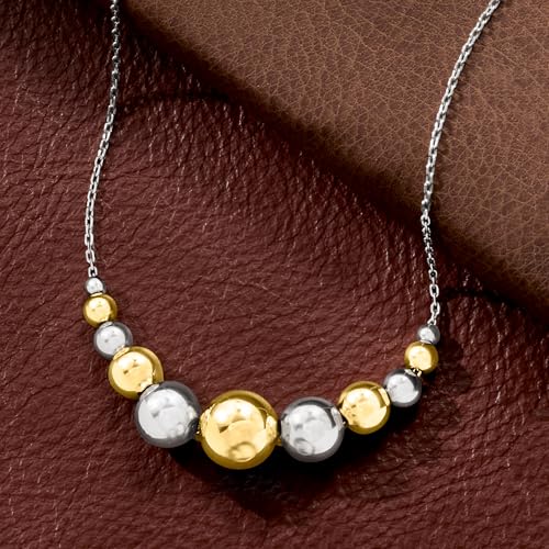 Ross-Simons Italian Sterling Silver and 18kt Gold Over Sterling Graduated Bead Cable-Chain Necklace. 18 inches3