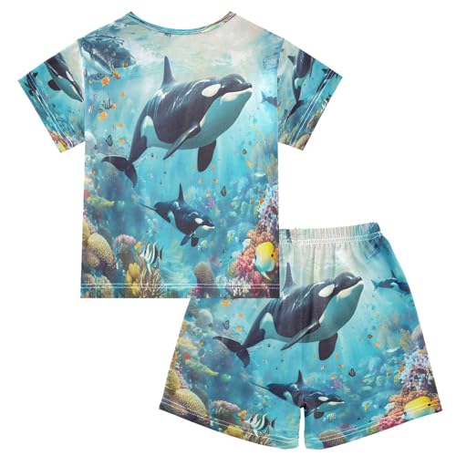 senya Whales Family Summer Pajamas Set Short Cotton Sleepwear 2 Piece2