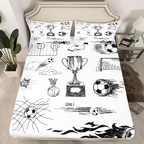 Juego de sábanas de fútbol para niños, sábana bajera ajustable para niños, ultrasuave, juego de cama de fútbol competitivo, tamaño individual