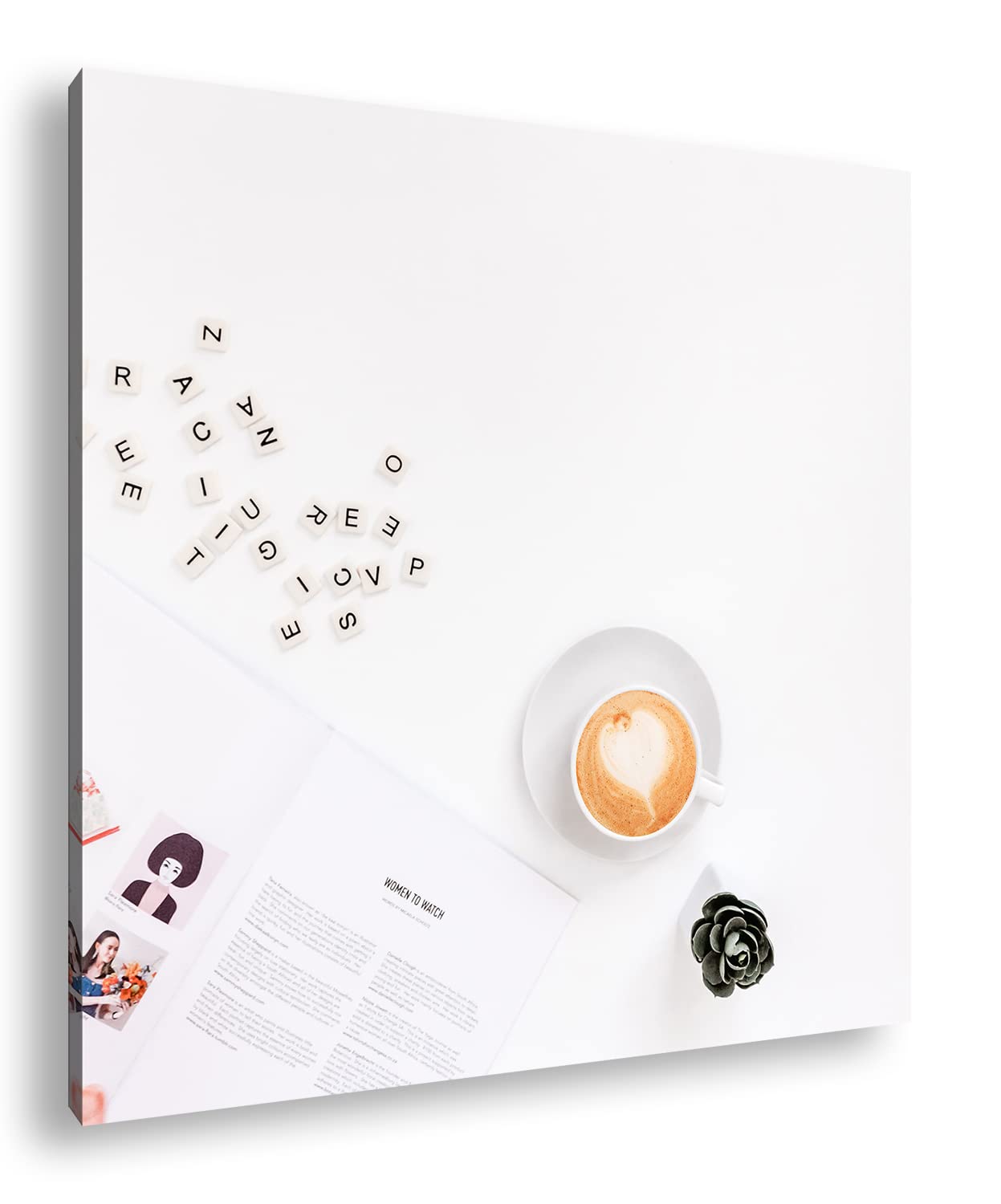 Café de la mañana en el trabajo Formato: 70 x 70 cm como lienzo, diseño listo enmarcado en marco de madera real, impresión digital de alta calidad con marco