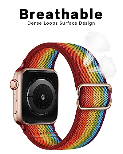Image of AMANECER Stretchy Nylon Bands Compatible with Apple Watch Series 11 /10 /9 /8 /7 /6 /5 /4 SE 3 /2 /1, Adjustable Braided Elastic Sport Loop Rugged Straps for iWatch Women Men (Pride Rainbow, 38 /40 /41 /42MM)