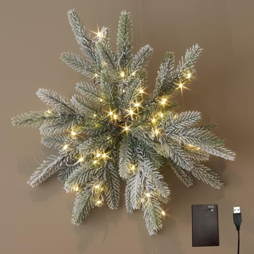 Hairui Snow Dusted Pine Snowflake Lights with Timer Battery Operated