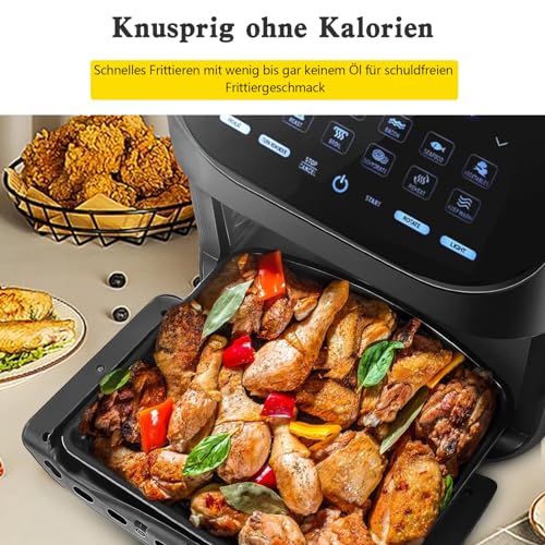 PRIJESSE Heißluftfritteuse 12L mit LED-Touchscreen, 12 Liter Air Fryer, 1700W Mini Backofen, ohne Öl, Dörrautomat Funktion, 12 Programme, inkl. Rezeptheft und Zubehör – Bild 7