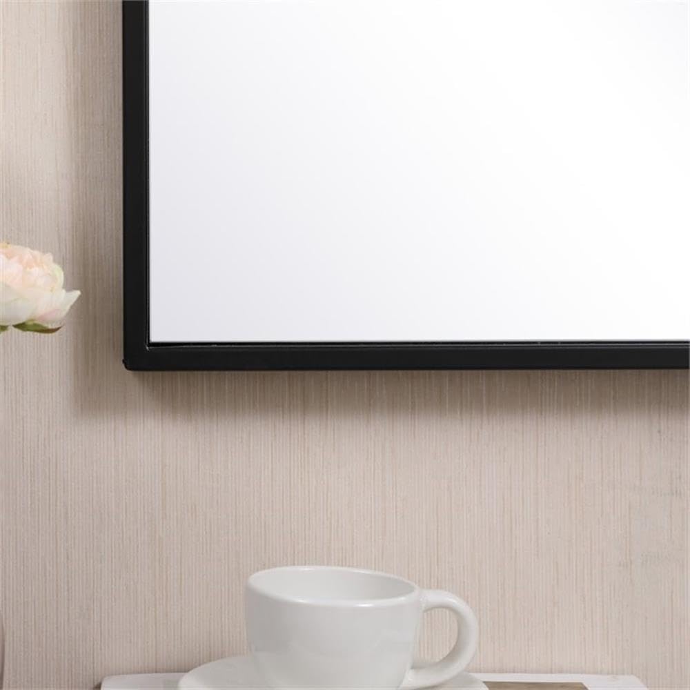 Pemberly Row 28" x 14" Rectangle Metal Frame Mirror, Black Finish, Contemporary Design, Vertical/Horizontal Mount, Living Room/Bedroom/Bathroom/Entryway Wall Mirror