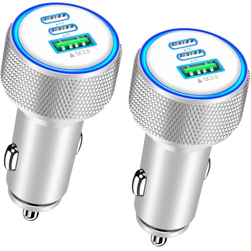 Image of USB C Car Charger, Rombica 2Pack 3Port 67W Dual USB-C&USB-A Car Power Cigarette Lighter USB Charger 3 in 1 PD /QC Type C Car Charger Fast Charge for iPhone 17 17 Pro 16 15 14 13 12 /Galaxy S26 S25 /Pixel