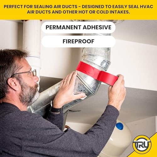 Image of T.R.U. Set of 2 Red Durable Duct Tape Rolls, 11 Mil Thickness, 2 Inches by 30 Yards, High Strength, Flexible, No Residue, Water-Resistant and Tearable by Hand, Versatile for Indoor and Outdoor Use