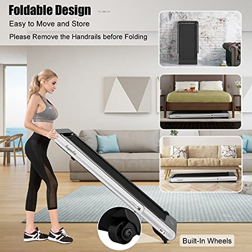 Image of GYMAX Walking Pad, 4.75HP Under Desk Treadmill with LED Touch Screen, App Control, Built-in Speaker & Handle, 2 in 1 Folding Compact Portable Treadmill for Home Small Space