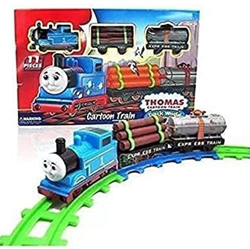 Thomas Battery Operated Toy Train Track with Light' & Sound Cartoon Toy Train Set with Track for Kids | 11 Piece | Battery Operated Combination Track Train Engine Toy_907