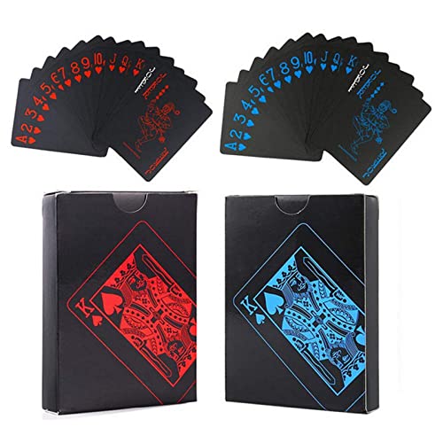 2 Set wasserdichte Pokerkarten, PVC Rot und blau, Spielkarte, Kunststoff, Coole Farbe, magische Tricks Deck-Werkzeug für Familien-Partyspiel