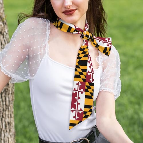 46.9 * 3.1 Inch Lightweight Scarf, Flag of Maryland Silk Scarf for Women, Long Chic Tie Hair Scarf Headband Hat Decoration4