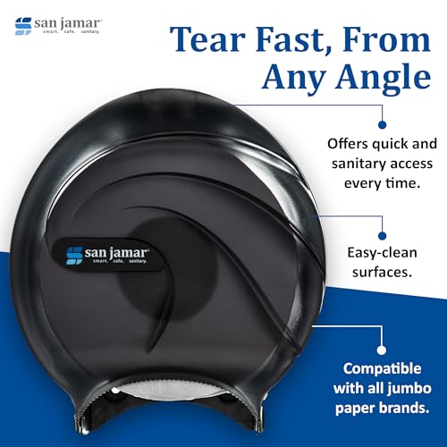Image of San Jamar Oceans Plastic Single Jumbo Bath Tissue Dispenser, 3.25 inch Core, Black Pearl