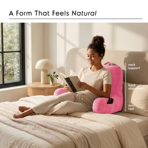 Image of Nestl Reading Pillow with Shredded Memory Foam, Designed for Sitting Up in Bed and Couch, Back and Arms Adjustable Support for Adult & Teens Backrest Pillows for Reading with Washable Cover Light Pink
