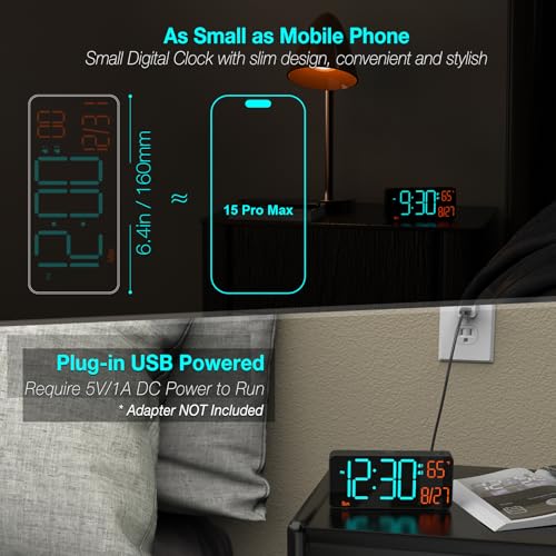 Image of KOSUMOSU Digital Clock for Bedroom 6.7in Alarm Clocks for Living Room, Auto Dimming,Date,Week,Seconds,Indoor Temperature, Small Digital Alarm Clock for Classroom,LED Alarm Clocks for Bedrooms