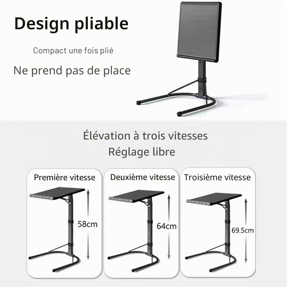 LANTUS Table d'appoint Pliable pour Ordinateur Portable, réglable en Hauteur et en Inclinaison, légère et Portable, pour lit, canapé, extérieur, Couleur : Noir, 43 * 43 * 69cm (Noir)