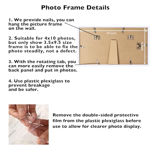 Image of JCJMY 4x10 Picture Frame White for Wall Hanging or Tabletop, Wall Mounting Horizontally or Vertically, 4 x 10 Wall Gallery Poster Photo Frame with Shatter Resistant Plexiglass, White