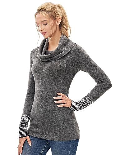 AmélieBoutik Woman Drape Cowl Neck Long Sleeve Striped Cuff Sweater Top2