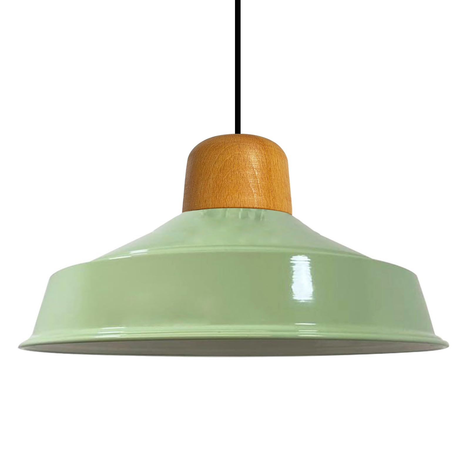 bamyum Asletl Lámpara de Techo de Madera Industrial, Pantalla de 41 cm, Lámpara de Techo de Metal e Isla de Cocina, Lámpara Colgante de Mesa de Comedor, E27 Menta Verde Lámpara Colgante