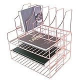 Hosaken Paper Tray, 3-Tier Stackable File Trays Plus Magazine Holder, Wire Desk Organizer Document...