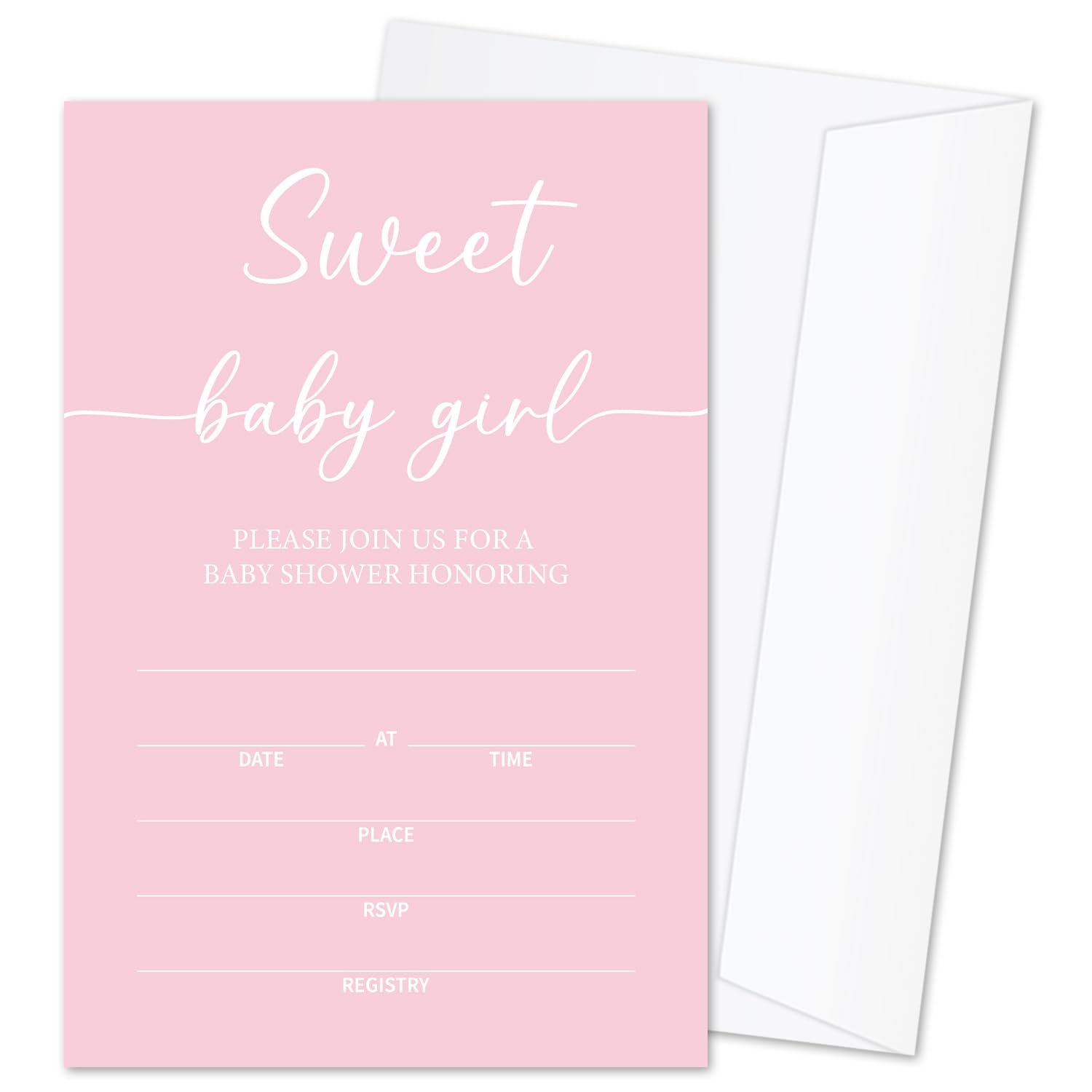 mermermu Sweet Baby Baby Shower Invitations for Girls, Pink Minimalism Invite Cards for Baby Announcement, 25 Set of Fill-in Invites with Envelopes,