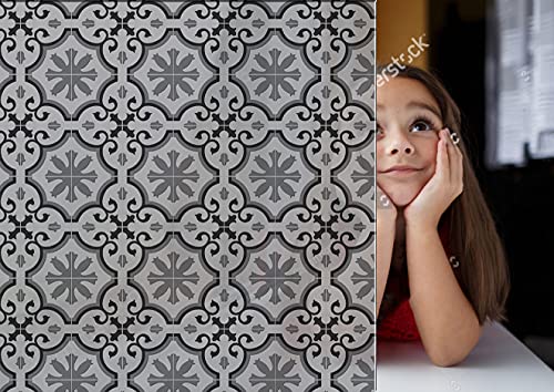 Talavera Tile Mosaic Style Black And Grey Privacy Window Film Non-Adhesive Frosted Decorative Glass Film Static Cling Film For Bathroom Shower Room,Glass Film #TOP3