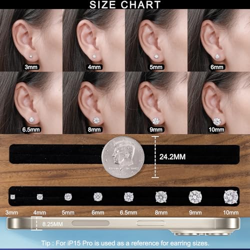 Moissanite Stud Earrings for Women, 0.2CT-8.0CT a Pair 18K White Yellow Gold Plated S925 Sterling Silver D Color VVS1 Clarity Brilliant Round Cut Hypoallergenic Anniversary Day Gifts for Women Men4