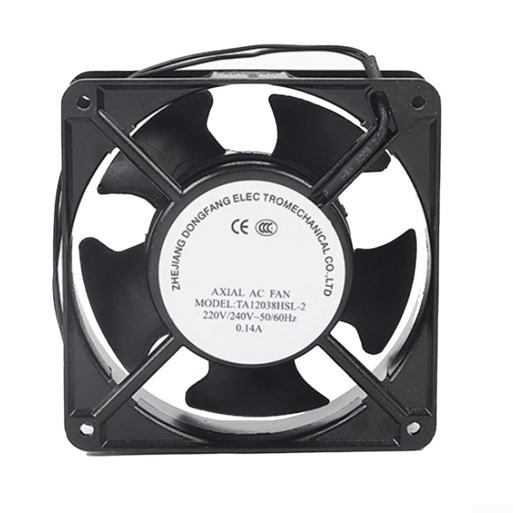 Ventilador axial para casete de chimenea, funcionamiento silencioso, ventilador axial con aspas metálicas, para estufas, extractores, chimeneas, estufas de leña, 120 x 120 x 38 mm