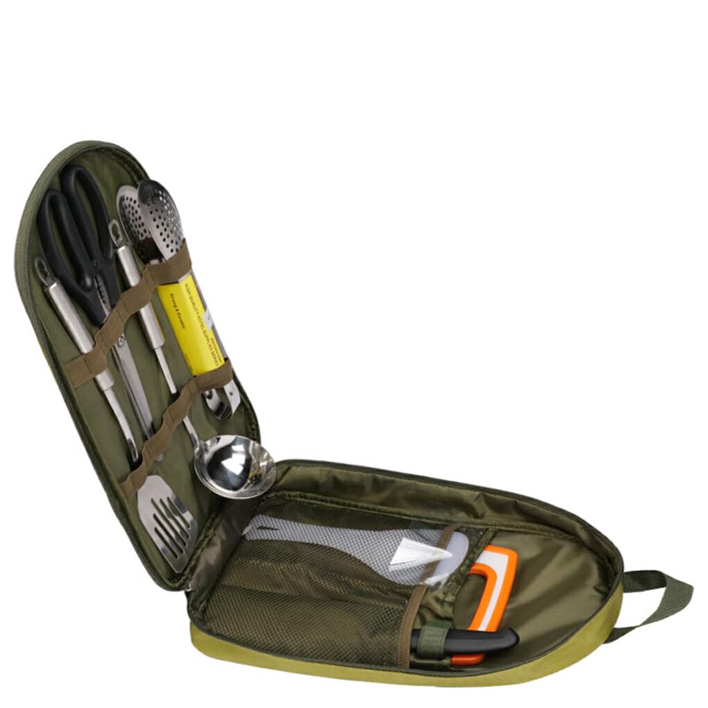 Set da 8 Pezzi Borsa portaoggetti per pentole e Utensili da tavola con Tracolla Picnic all'aperto per Borse da Viaggio da Escursionismo da Cucina, Verde/8 Pezzi/Set