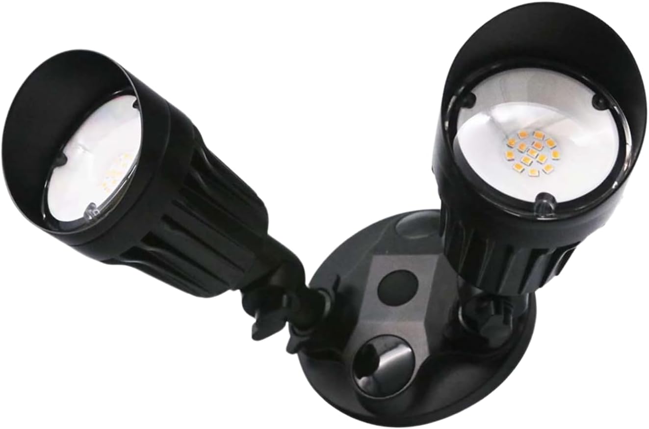 LED Black 2-Light Bullet Flood Light- 3000K Adjustable Dual Head Hardwired Outdoor Security Light, Waterproof Spot Light for Yard, Patio, Garden, Garage, Landscape & Exterior Walls Black Double