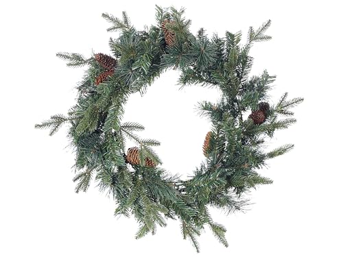 Moderner Weihnachtskranz Kunststoff mit Zapfen Zweige grün rund 60 cm...