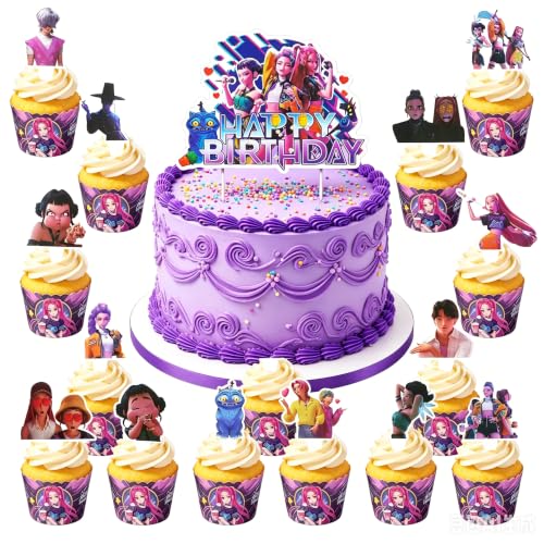 SupaWeiss 31PCS K-pops Cake Toppers Cake Decorations with 30pcs Cupcake Toppers 1pcs Cake Topper Birthday Cake Toppers Birthday Party Supplies Decorations