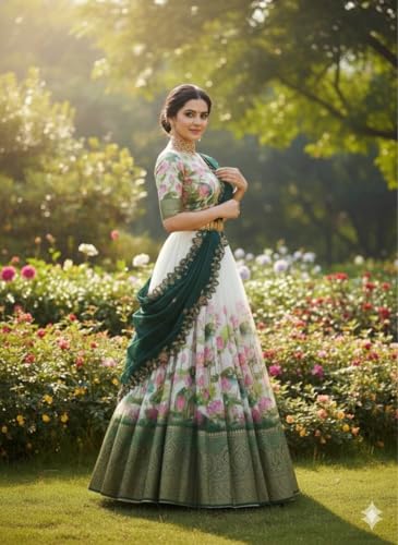 Image of ZITON Women's Indian Traditional Kanjivaram Silk Pure Weaving Lehenga Choli Along With Dupatta And Blouse Piece, Half Saree (Unstitched)