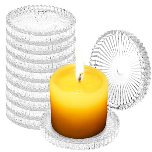 YAYODS 12 platos para velas, posavasos de cristal redondos, portavelas de cristal, portavelas transparentes, portavelas para velas de pilar y velas de té, decoración de mesa