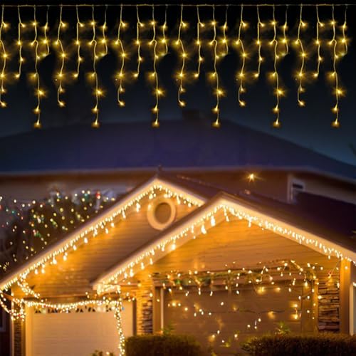 YJY LIGHT Eisregen Lichterkette LED Warmweiß 2500K, 5 m Lichtvorhang...