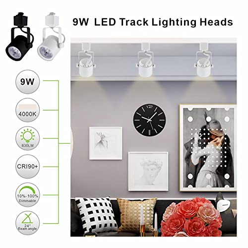 Arcfox 9W 4000K Cool White Led Track Light Heads Dimmable 3 Wire Single Circuit H Type Track Lighting Fixture Multi Adjustable Angle For Kitchen Wall Art Exhibition 6 Pack #TOP1