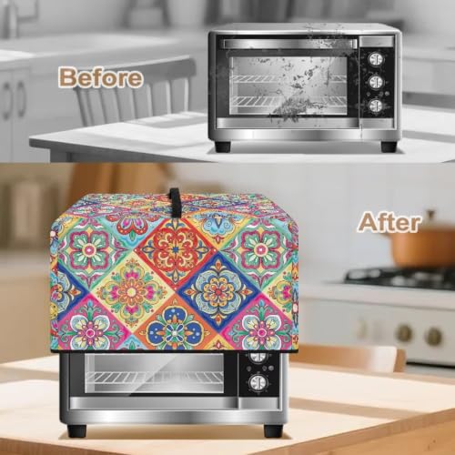 Image of Microwave Oven Cover Dust-Proof Small Kitchen Appliance Protector Air Fryer Toaster Oven Cover Kitchen Baking Accessories, L, 20.9 x 15.7 x 12.4 Inches, Colorful Ethnic Floral