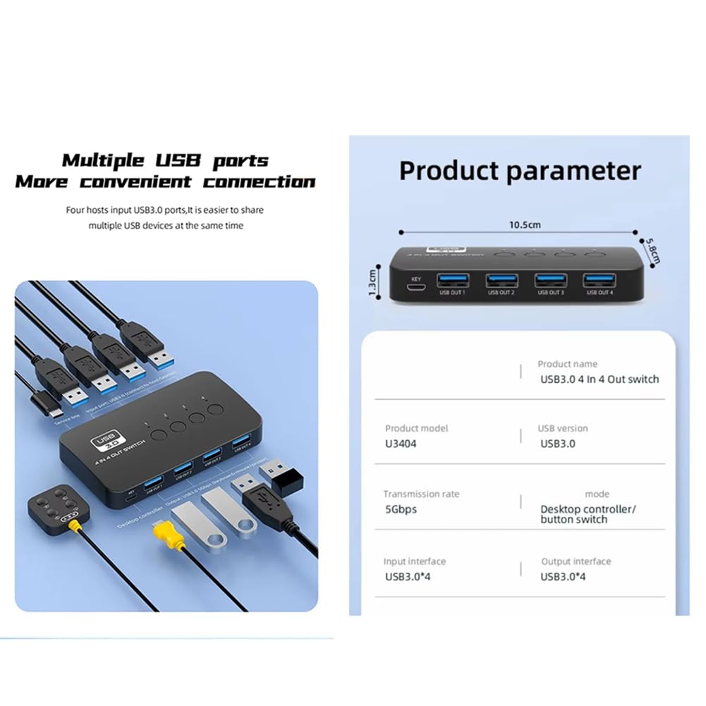 USB3.0 Switcher 4 in 4 Out Splitter USB Flas Maus Tastatur Drucker 4 Computer Teilen