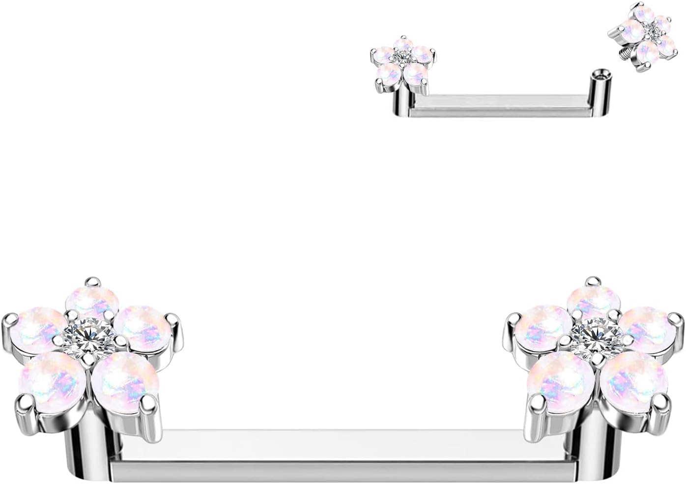 14G G23 Titanium Staple Surface Piercing Jewelry 12mm 14mm Internally Threaded Double Barbells Flower for Surface