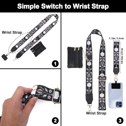 Image of XANGNIER Clip and Go Strap for Phone with Wallet Crossbody, Phone Strap with Zippered Wallet, Adjustable Anti Theft Cellphone Lanyard for Women, Cellphone Chain Accessories,Multicolor 3